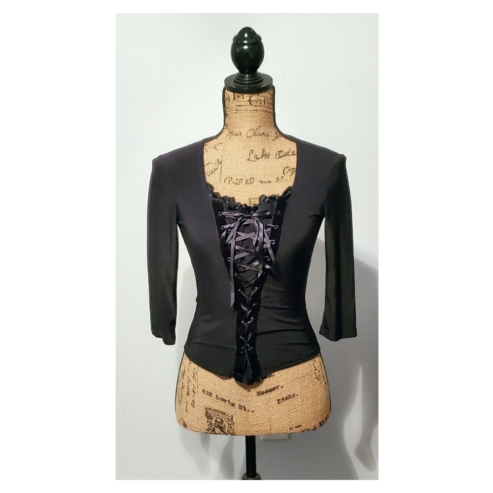 ✦Vintage 90s Goth Top Faux Corset Bodice XS✦